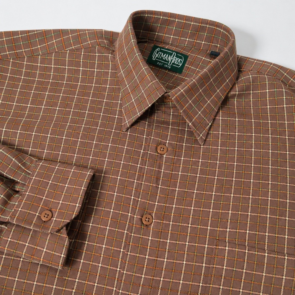 Gitman Bros Button Down Shirt Mens Large Brown Plaid Herringbone Long Sleeve